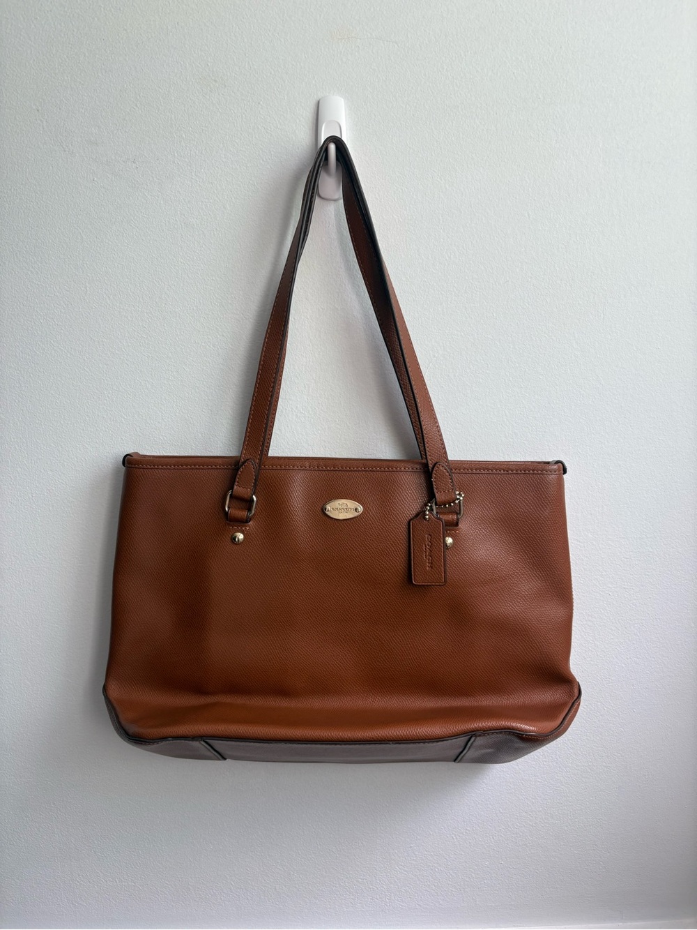 Coach Chestnut Pebbled Leather Tote with Gold Hardware